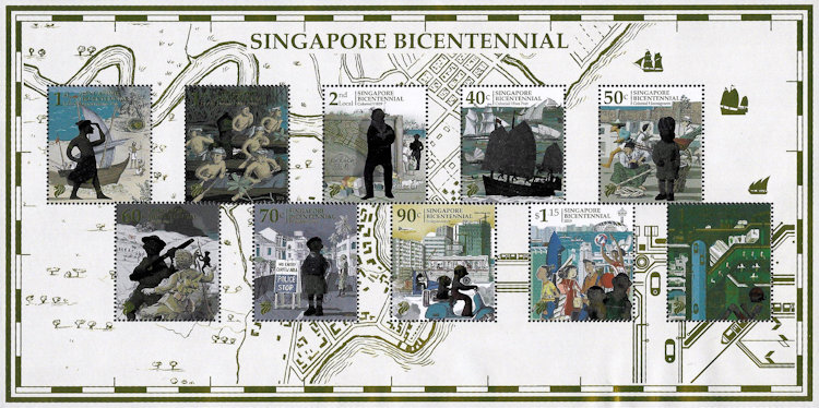 Postzegelblok Singapore Bicentennial