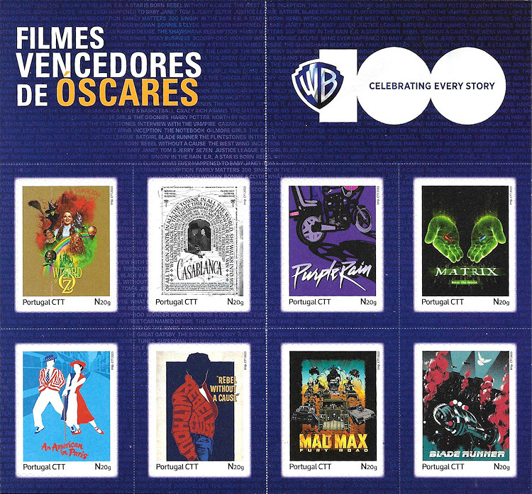 Postzegelvel Portugal met posters van Oscar winnende films