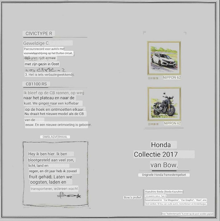 Semi-persoonlijke postzegels uit Honda relatiefolder 2018