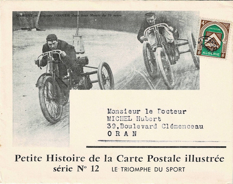 Franse reclame-envelop met gemotoriseerde 3-wielers