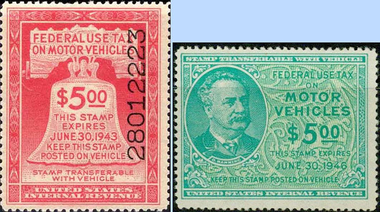 Verschillende USA Motor Vehicle Tax Stamps