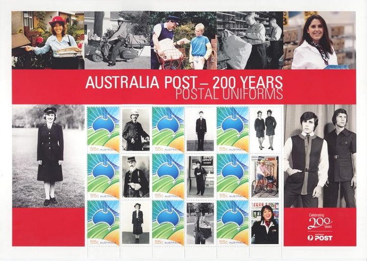 Vel Australische persoonlijke postzegels met postuniformen