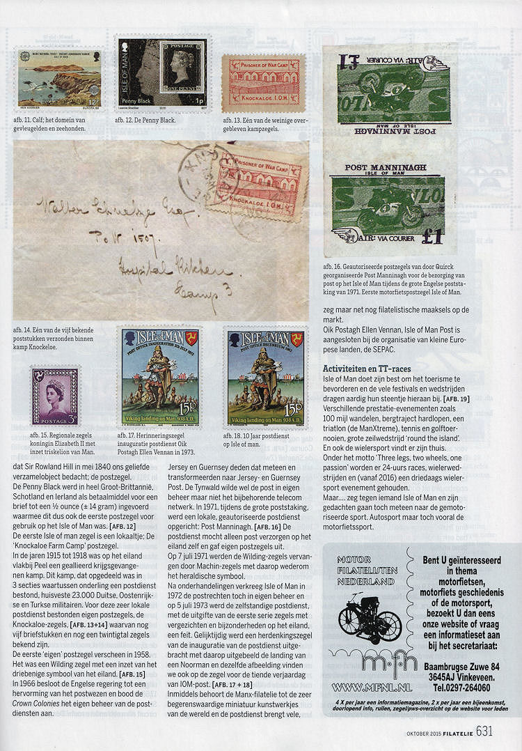 Artikel van Hans de Kloet over het Eiland Man uit het blad Filatelie 2015 p 631