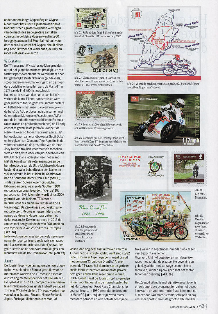 Artikel van Hans de Kloet over het Eiland Man uit het blad Filatelie 2015 p 633