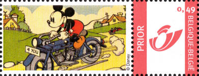 Duostamp met Mickey Mouse op motorfiets - met waarde opdruk