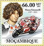 Marco Simoncelli op een postzegel van Mozambique
