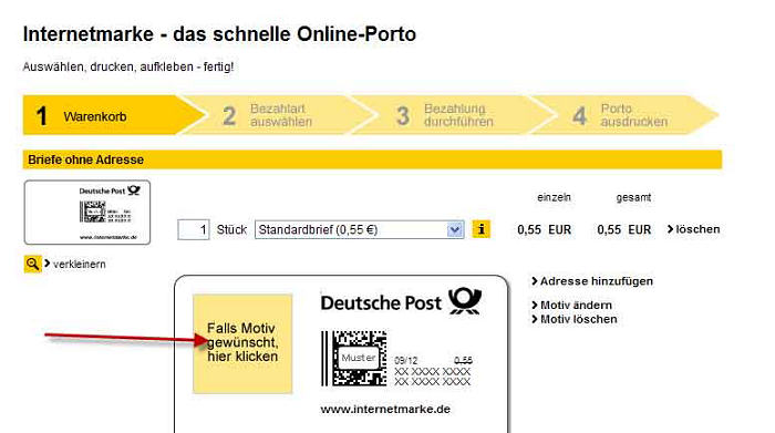 Screendump van de Duitse Post website
