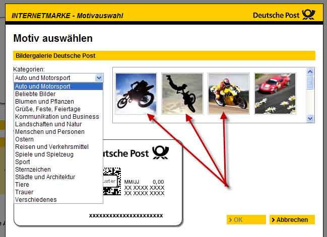 Screendump van de Duitse Post website