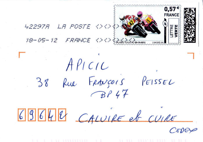 Envelop met daarop geprinte Franse internetzegel