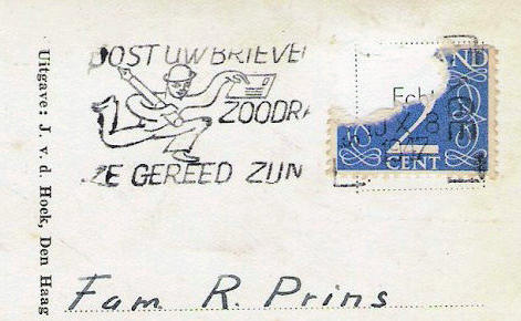 Voorbeeld van een zwaar beschadigde en daarom niet verzamelwaardige postzegel
