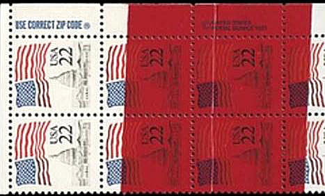 Voorbeeld van postzegelvel met papierlas
