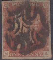 Voorbeeld van een postzegel met zeer zware afstempeling