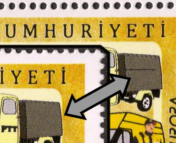 Verschil Turkse Europazegel zonder en met tekst op de huif