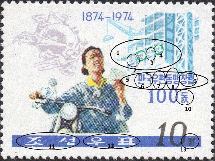 Postzegel Noord Korea tgv. 100 jaar UPU