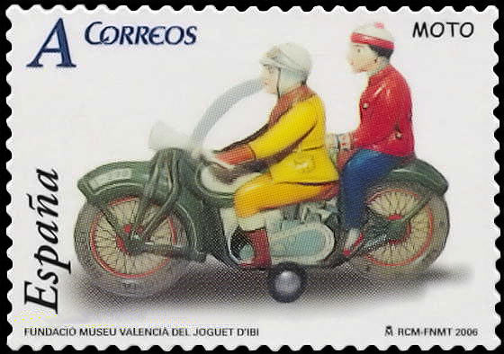 Postzegel Spanje met blikken motorfiets