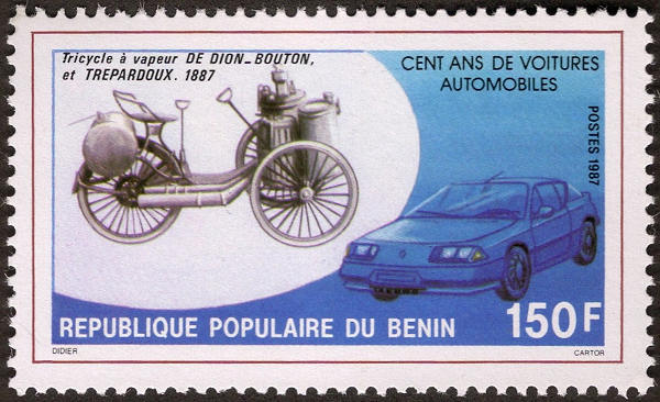 Zegel Benin met De Dion Bouton et Trepardoux 3-wieler