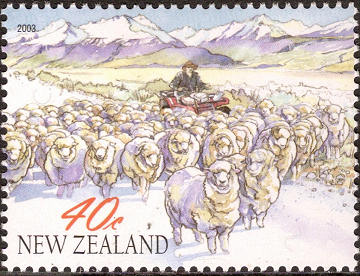 Zegel Nieuw Zeeland met schaapherder op Quad