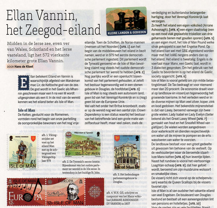 Artikel van Hans de Kloet over het Eiland Man uit het blad Filatelie