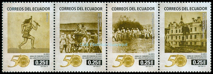 Strook zegels Ecuador tgv. 50 jaar Ecuadorian Army Signals