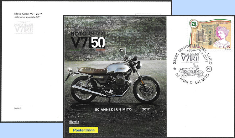 Postkaart tgv. 50 jaar Moto Guzzi V7