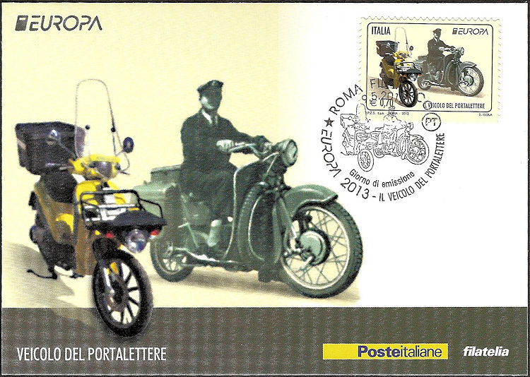 FDC van Italiaanse postzegel met scooter