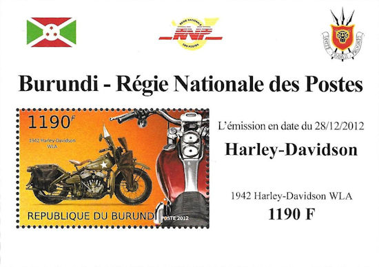 Burundi - blokje met Harley-Davidson Liberator
