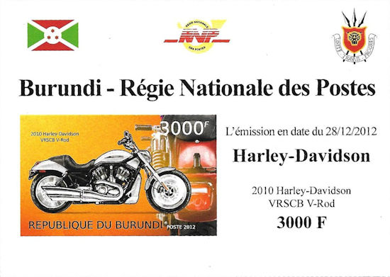 Burundi - blokje met Harley-Davidson VRSCB VRod