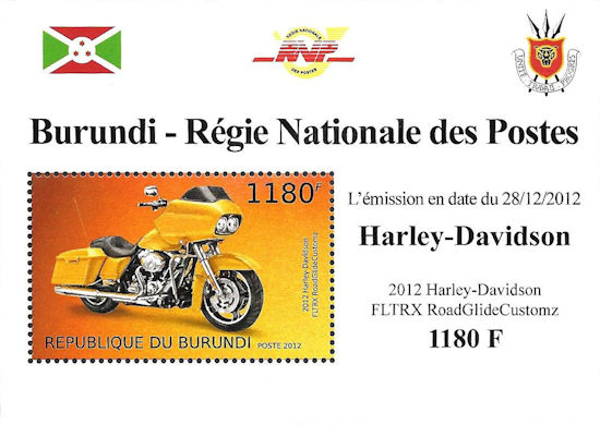 Burundi - blokje met Harley-Davidson FLTRX RoadGlide Custom