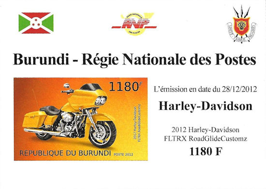 Burundi - blokje met Harley-Davidson FLTRX RoadGlide Custom