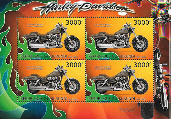 Burundi - blokje met Harley-Davidson CVO Fat Bob FXDFSE