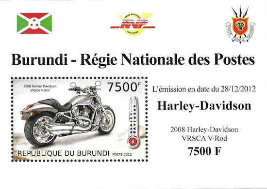 Burundi - blokje met Harley-Davidson VRSCA V-Rod