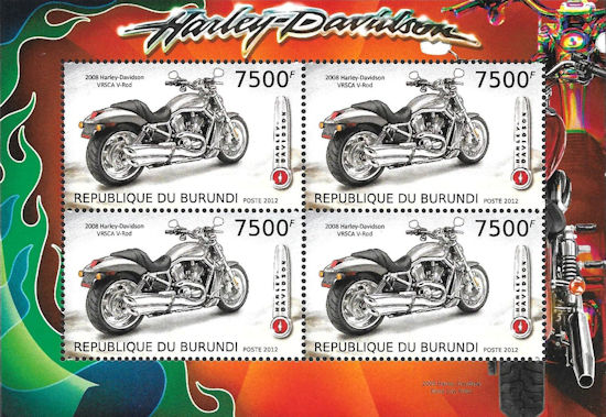 Burundi - blokje met Harley-Davidson VRSCA V-Rod