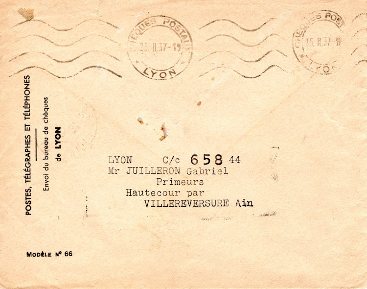 Postcheque envelop Frankrijk