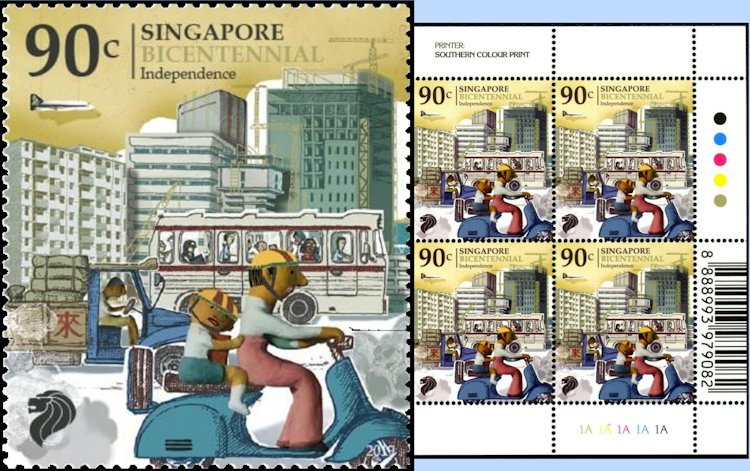 Postzegel Singapore Bicentennial met scooter