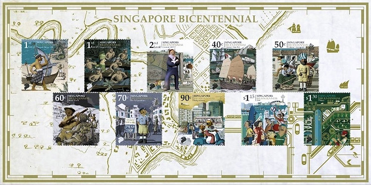 Postzegelblok Singapore Bicentennial