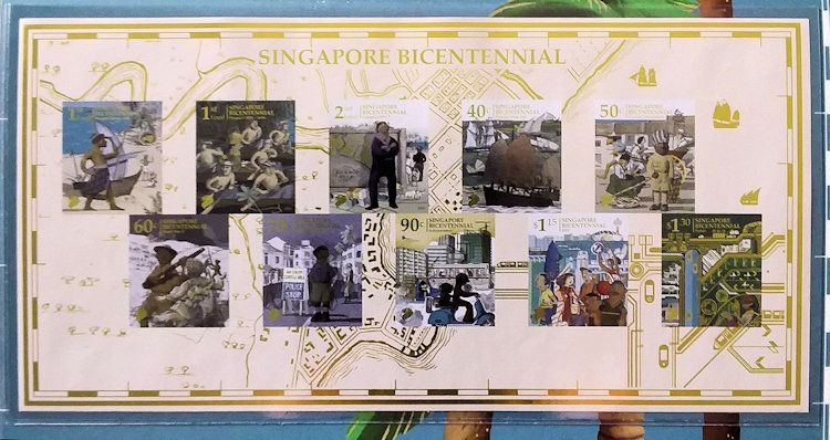 Ongetand postzegelblok Singapore Bicentennial