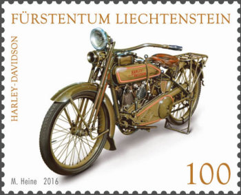 Postzegel Liechtenstein met afbeelding Harley-Davidson