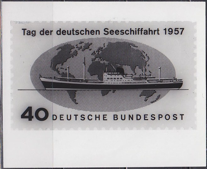 Zwart-wit afdruk van een getande postzegel
