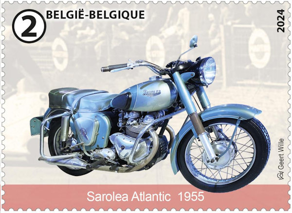 Postzegel uit velletje Belgische Iconische Motoren met Sarolea