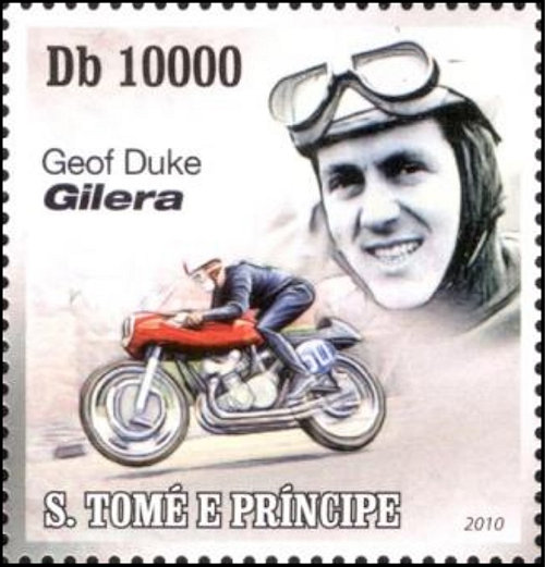 Postzegel Sao Tom e Principe met Geoff Duke op Gilera