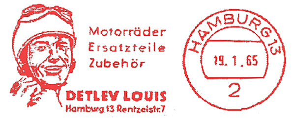Roodfrankering Detlev Louis met afbeelding van pothelm