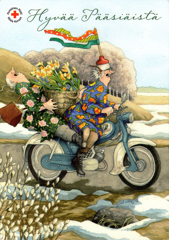 Finse Rode Kruis kaart met afbeelding van brommer