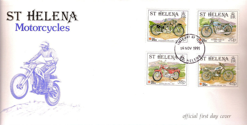 FDC St. Helena met postzegels met motoren
