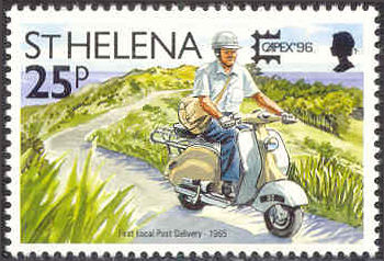 Postzegel St. Helena met Lambretta scooter