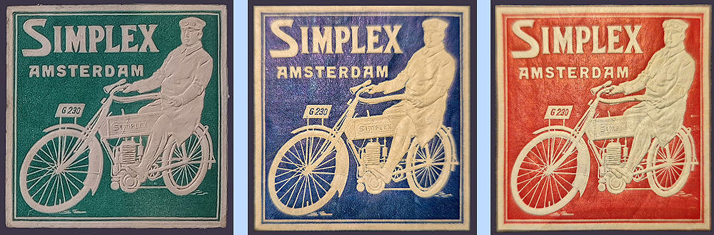 Simplex sluitzegels met motorfiets, circa 1913