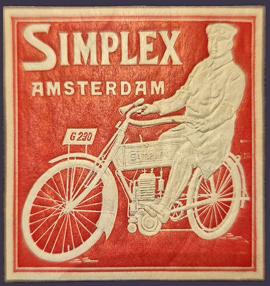 Simplex sluitzegel met motorfiets, circa 1913