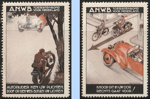 ANWB zegels met motorfietsen, uitgegeven in 1932 tbv. verkeerseducatie