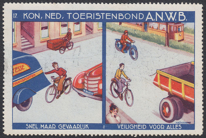 ANWB zegels met motorfietsen, uitgegeven in de periode 1933-35 tbv. verkeerseducatie