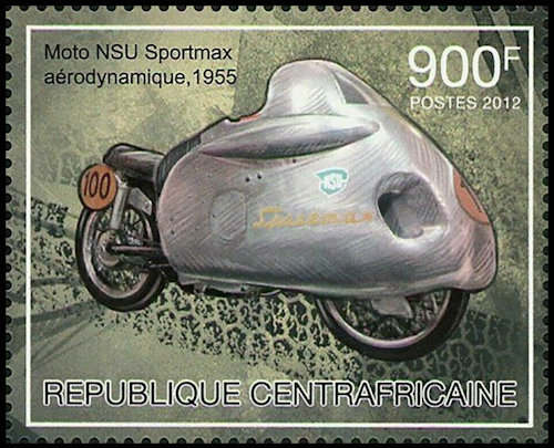Postzegel Centraal Afrikaanse Republiek met NSU Sportmax
