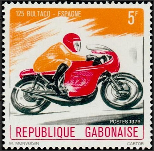 Postzegel Gabon met Bultaco wegracer